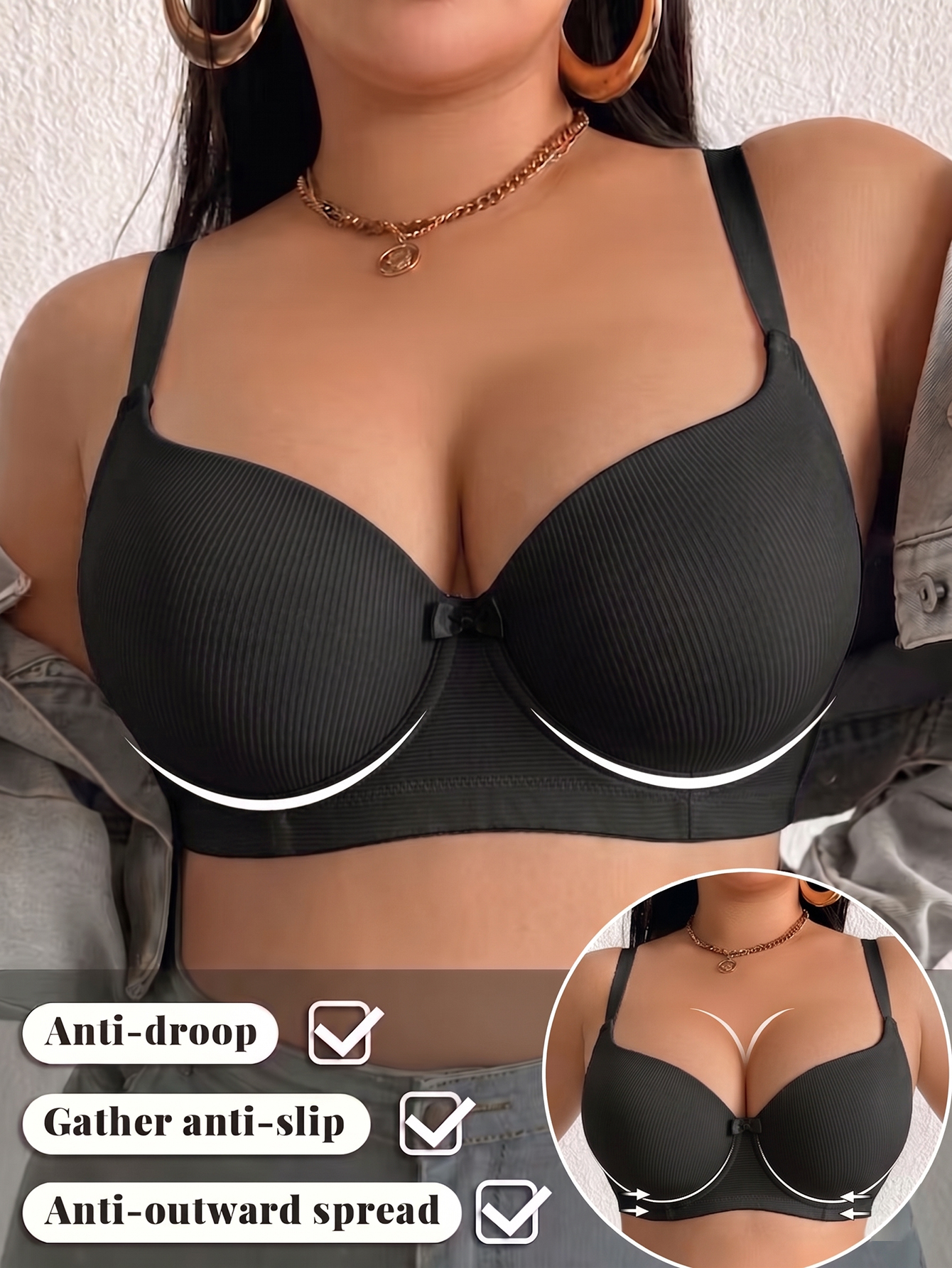 Underwire Bra Padded - Plus Size Anti-Sagging Women Bra Thin