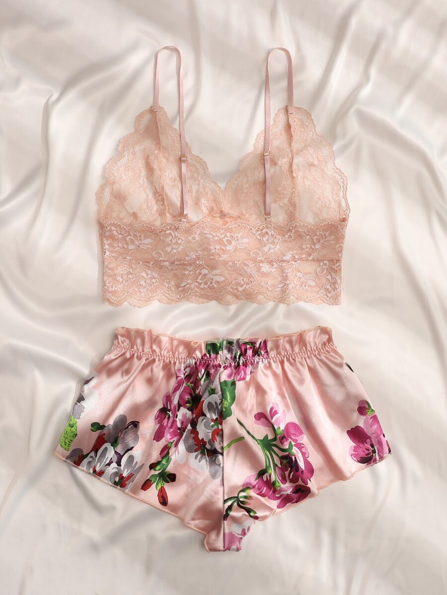 Pink Floral Lace Bralette and  - Lace Bralette Set ulasan dan harga
