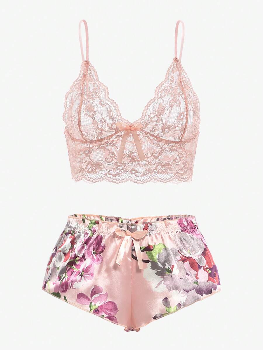 Pink Floral Lace Bralette and  - Lace Bralette Set ulasan dan harga