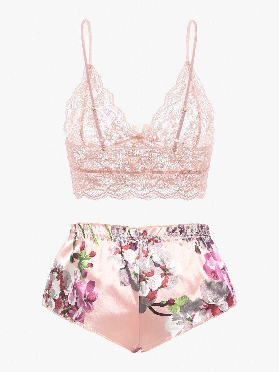 Pink Floral Lace Bralette and  - Lace Bralette Set ulasan dan harga