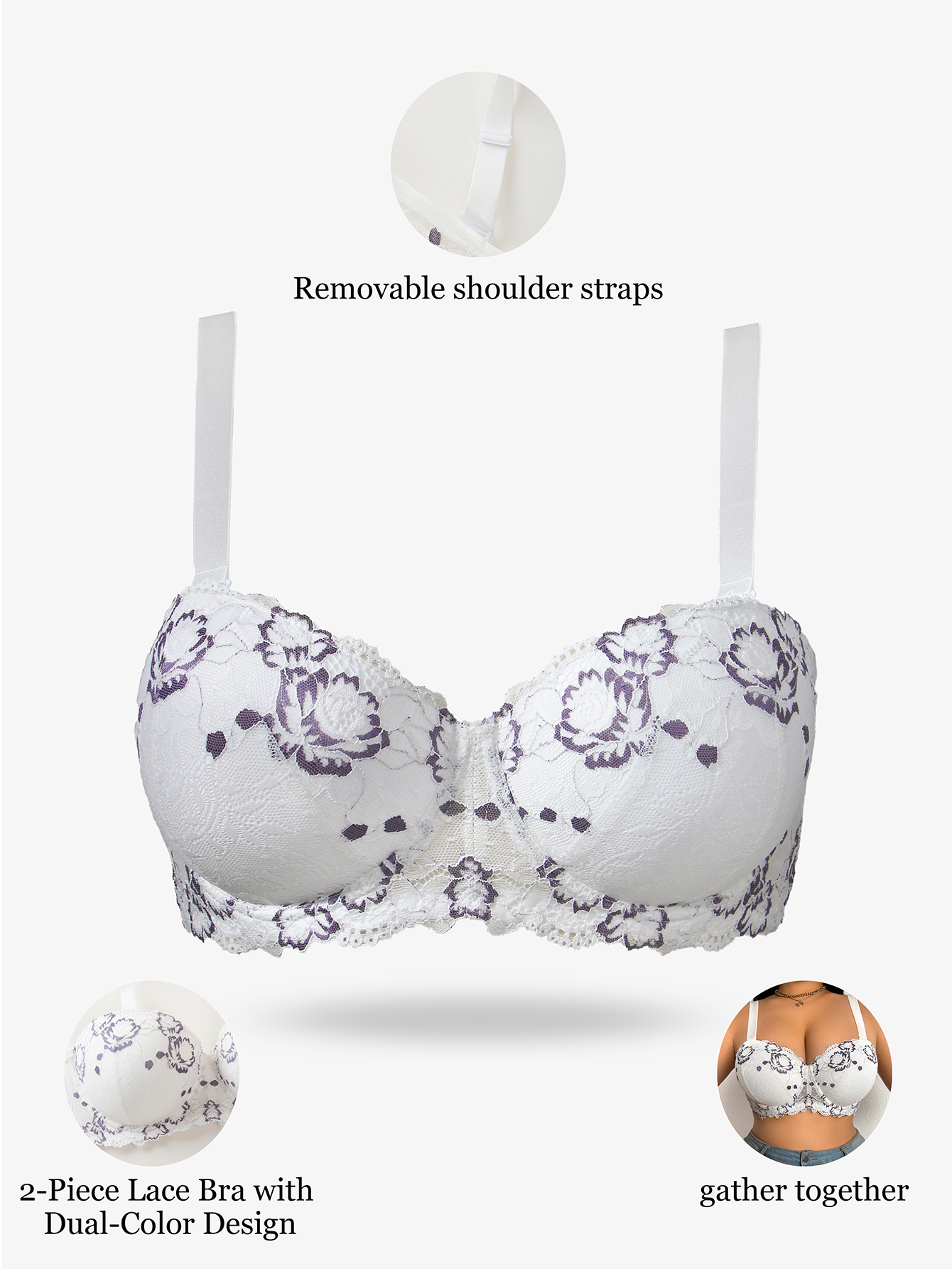 Plus Size Lace & Embroidery Wo - Underwire Bra Padded ulasan dan harga