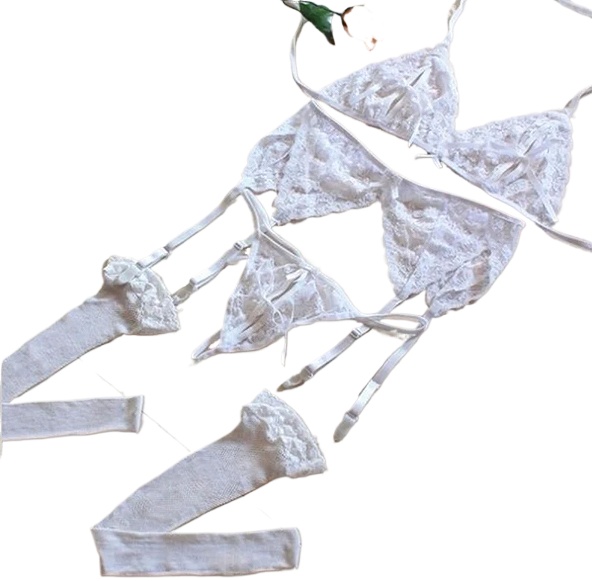 Lace Women Lingerie Set 4 Pcs  - Sheer Mesh Bra ulasan dan harga