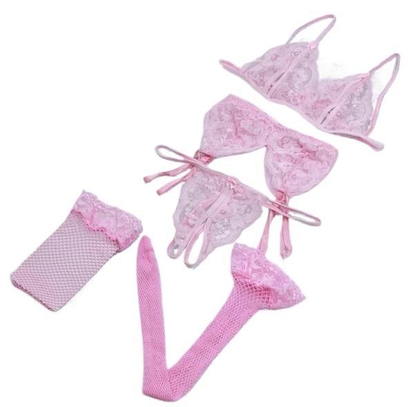 Lace Women Lingerie Set 4 Pcs  - Sheer Mesh Bra ulasan dan harga