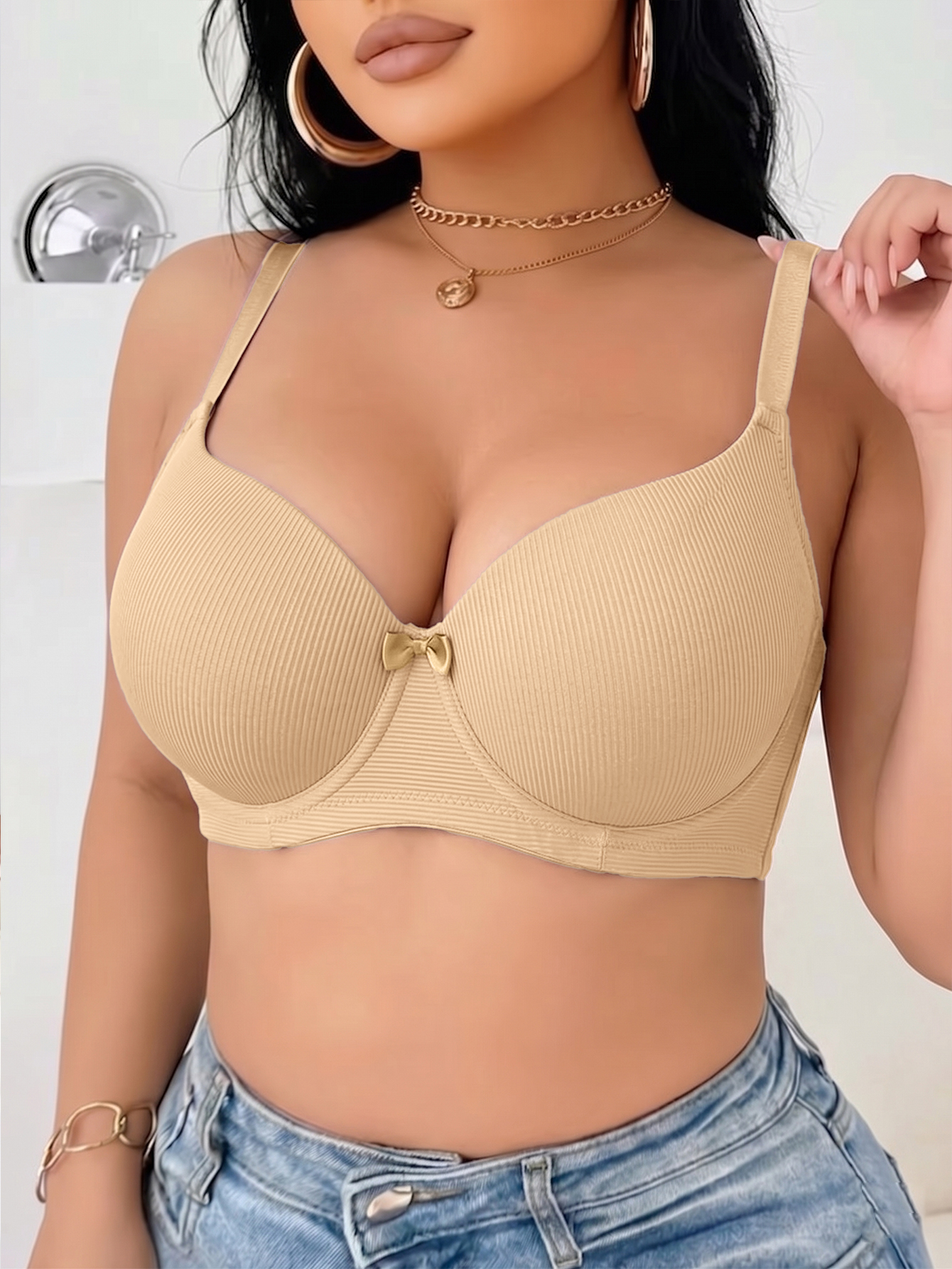 Plus Size Ribbed Women Bra Thi - Underwire Bra Padded ulasan dan harga
